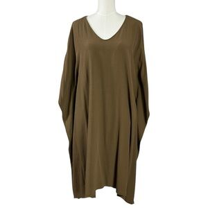 Eileen Fisher LagenLook Tencel Lyocell Kimono Sleeve Kaftan Shift Dress Olive XL